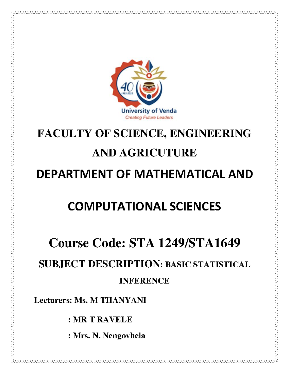 STA 1649 Notes 2022 - study everything - FACULTY OF SCIENCE ...
