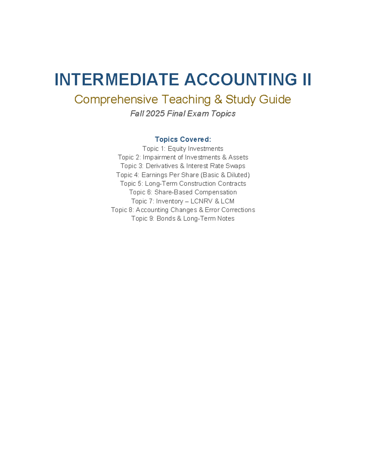 Intermediate Accounting II (ACCT 302) Final Exam Study Guide - Fall ...