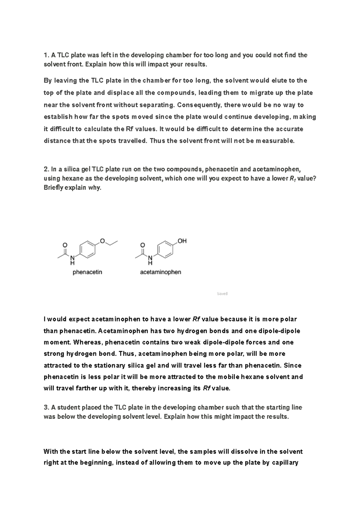 TLC Post-Lab Questions and Analysis for Chem 101 - Studocu