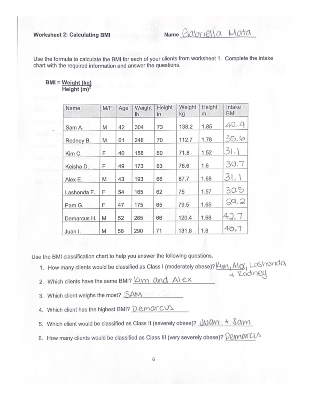 Worksheet 2: BMI Calculation Guidelines and Exercises - Studocu