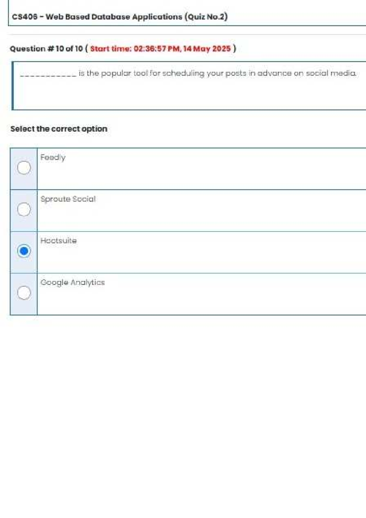 CS406 Web Based Database Applications (Quiz No.2) - Questions Overview ...