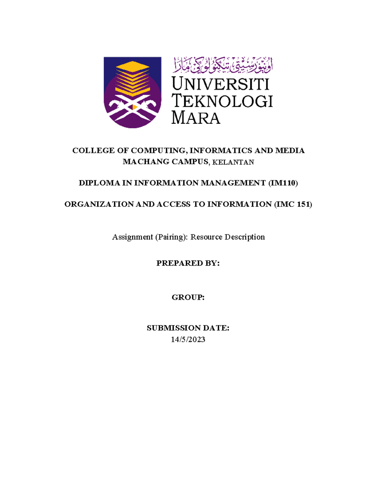 IMC151-Assignment on Resource Description in Information Management ...