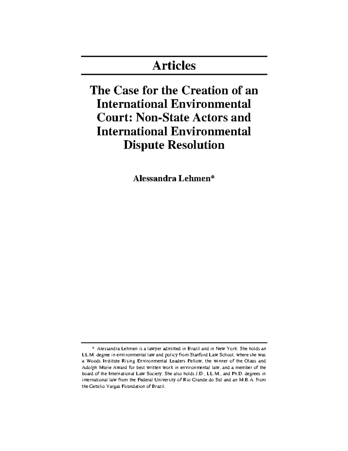 Creation of an International Environmental Court: A New Paradigm for ...