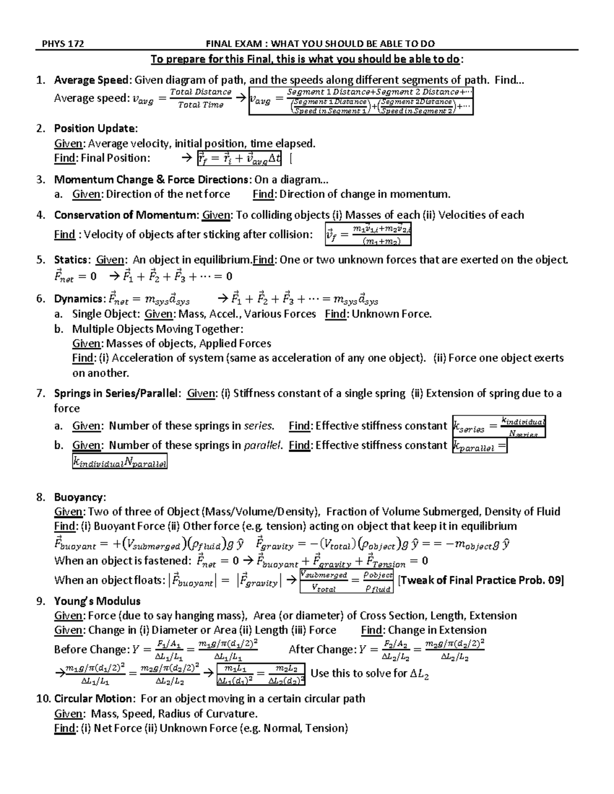 PHYS 172 F25 Final Exam: Key Concepts and Problem-Solving Guide - Studocu