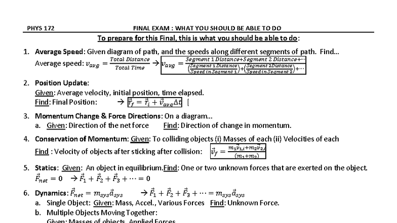 PHYS 172 F25 Final Exam: Key Concepts and Problem-Solving Guide - Studocu