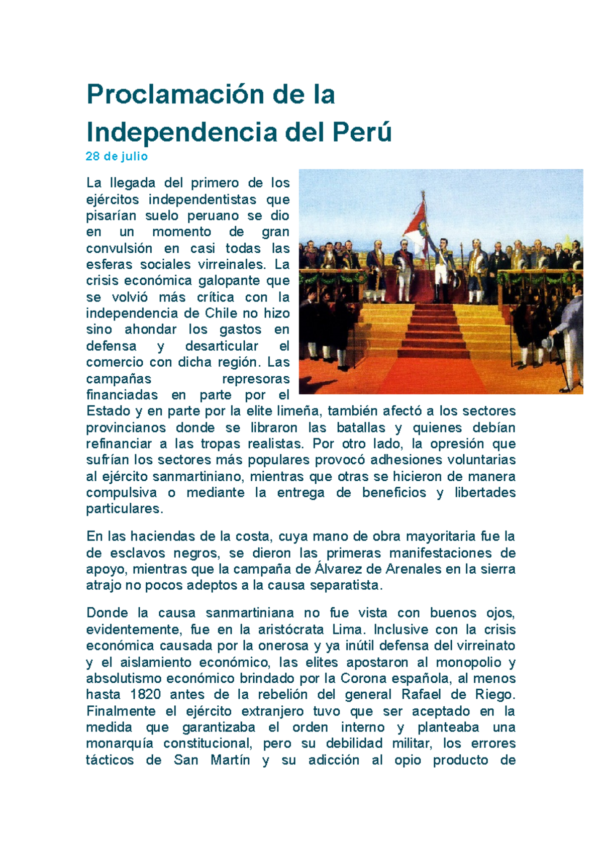 Charla - Proclamación de la Independencia del Perú 28 de julio La ...