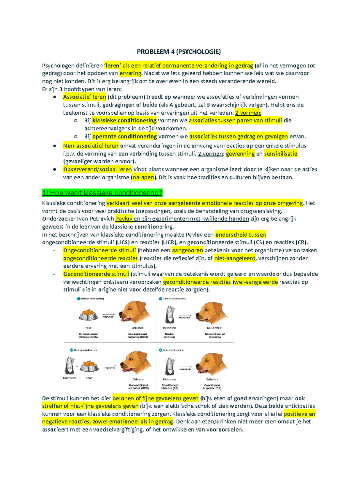 Probleem 4: Klassieke en Operante Conditionering in Psychologie ...