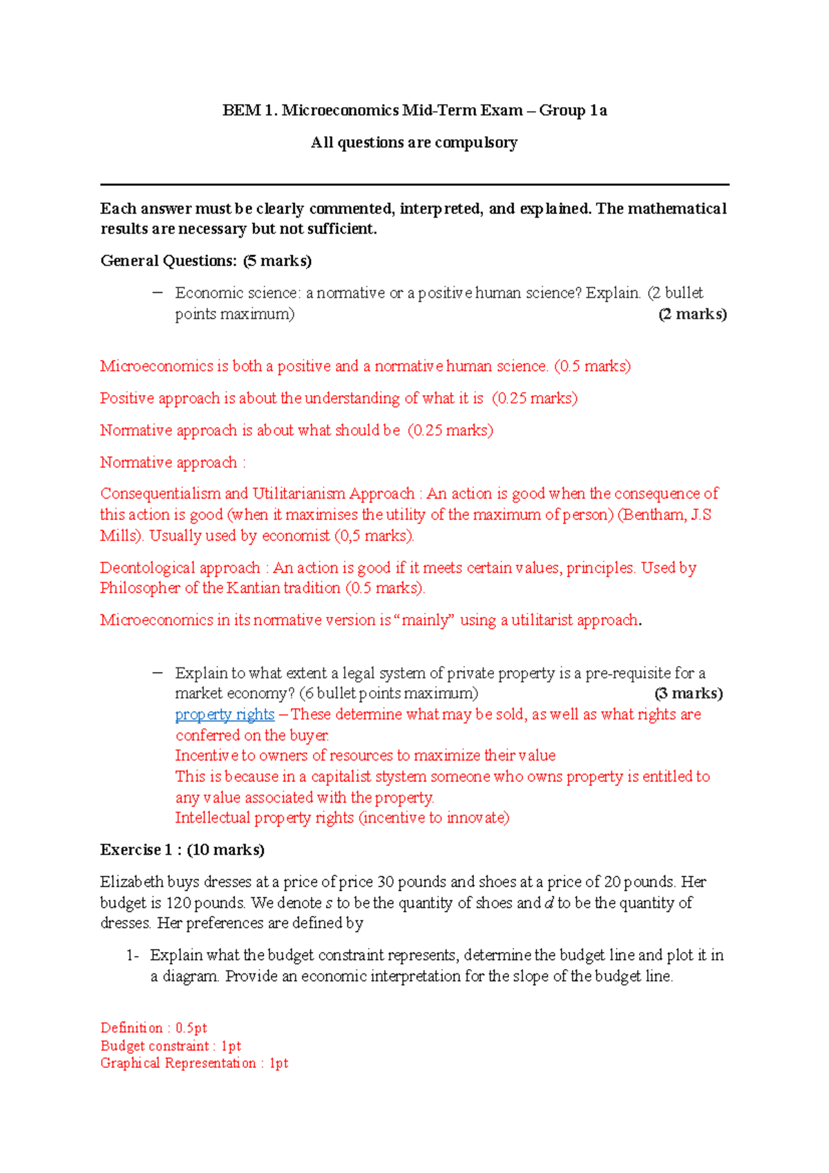 Microeconomics Midterm Exam - Group BEM 1a Study Guide - Studocu