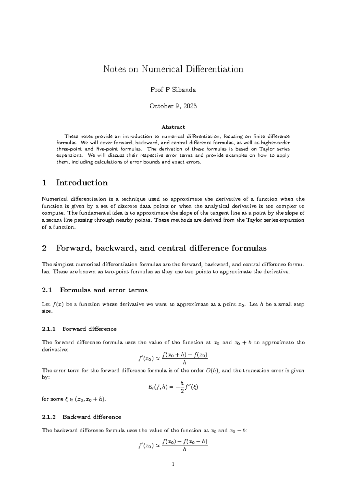 Numerical Differentiation Notes (Course Code: NUMD 101) - Studocu