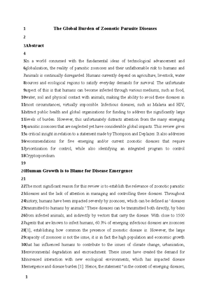 Parasitology report - Zoonotic parasites and their global impact Word ...