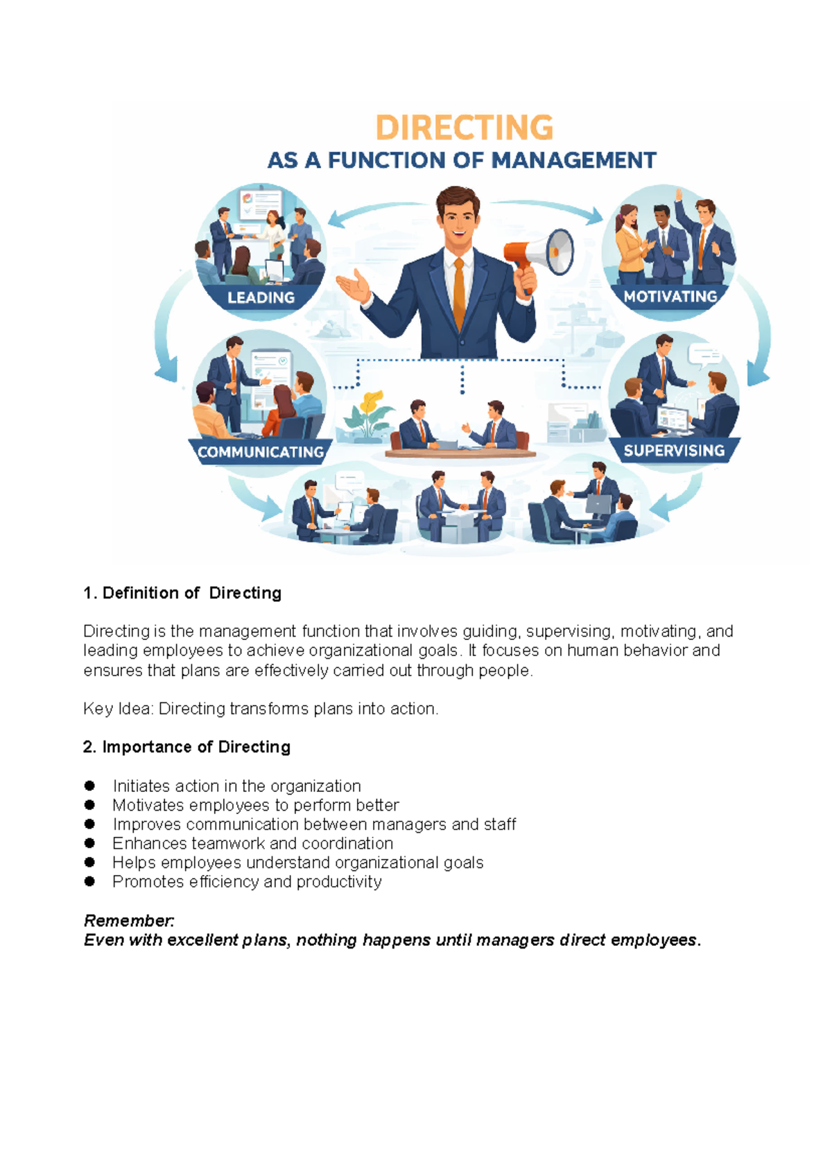 Directing Function of Management: Key Concepts and Practices - Studocu