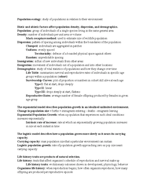Population Ecology - Study Notes & Assignments - Studocu