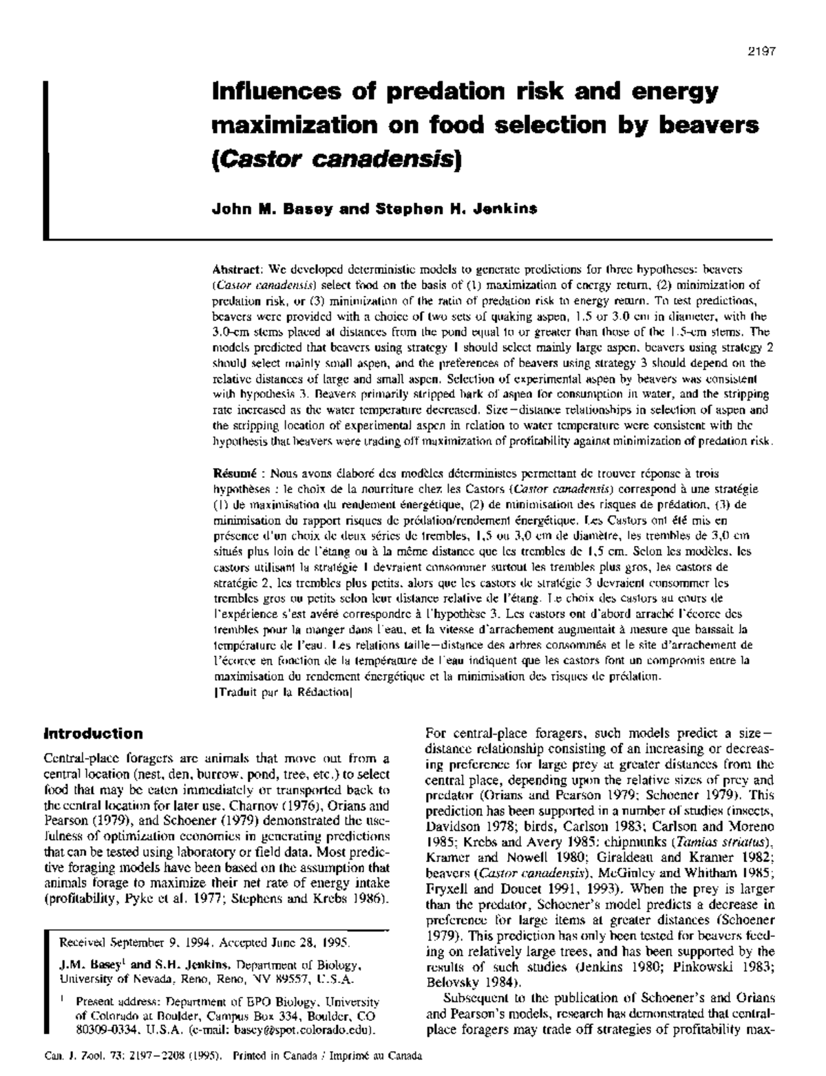 Beaver Foraging Strategies: Balancing Predation Risk & Energy ...