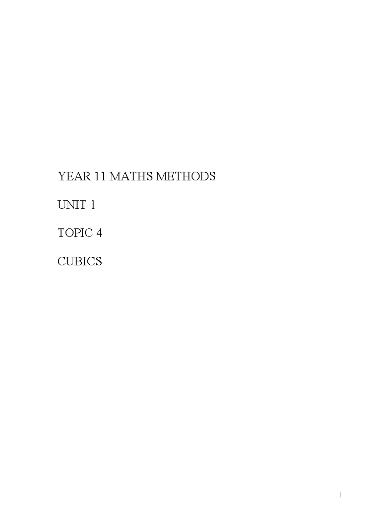 Year 11 Maths Methods: Cubics 2 Lecture Notes - Studocu