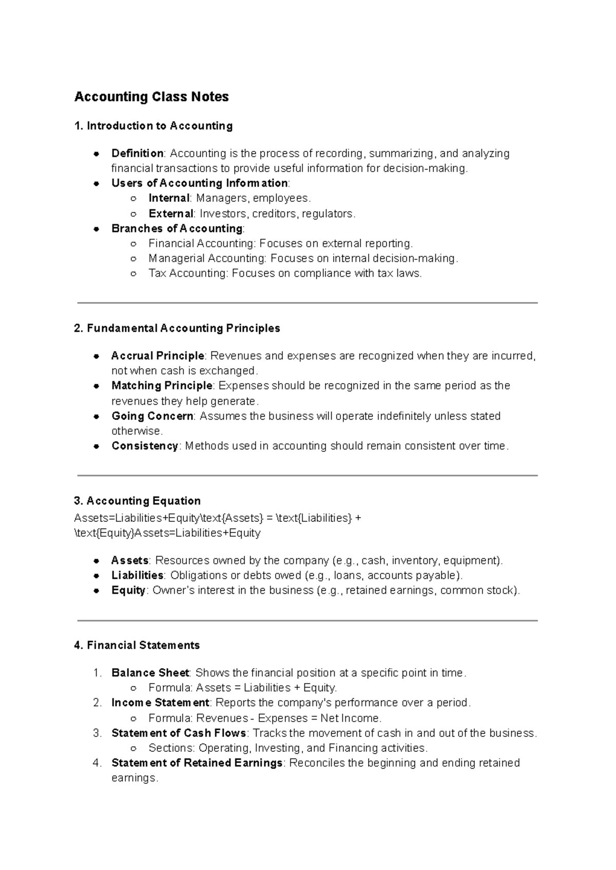 Acc101 Accounting Class 1 Lecture Notes And Key Principles Studocu