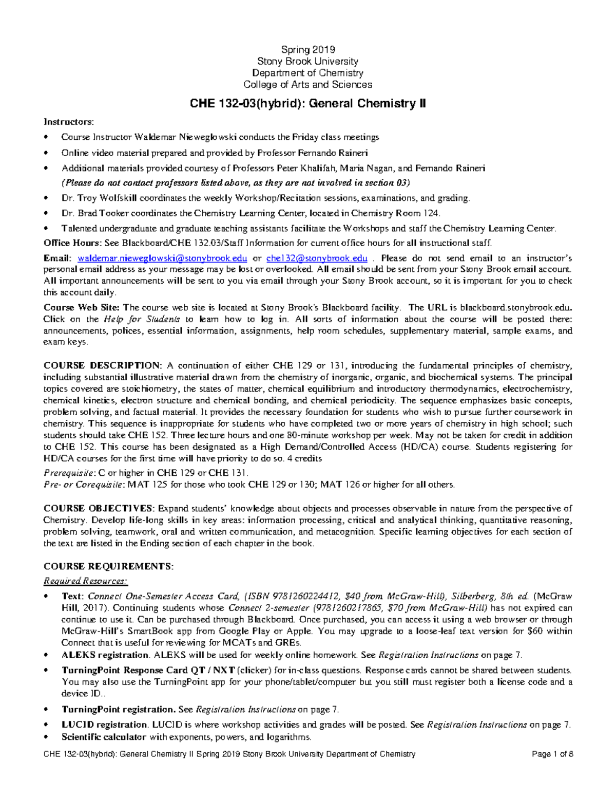CHE132 Syllabus - Spring 2019 General Chemistry II Overview - Studocu
