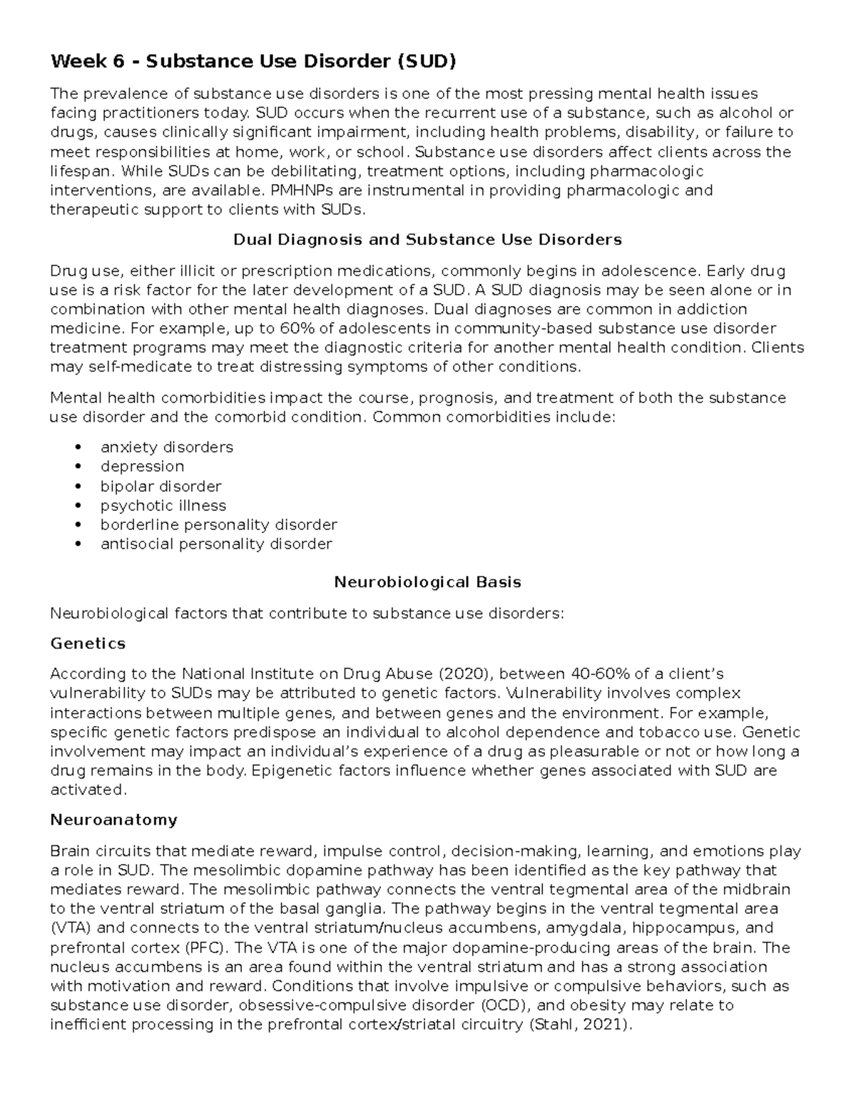 NR 546 Week 6 Lecture Notes: Insights on Substance Use Disorder (SUD ...