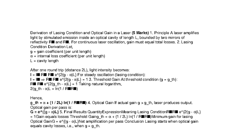 Lasing Condition and Optical Gain - Principle A laser amplifies light ...