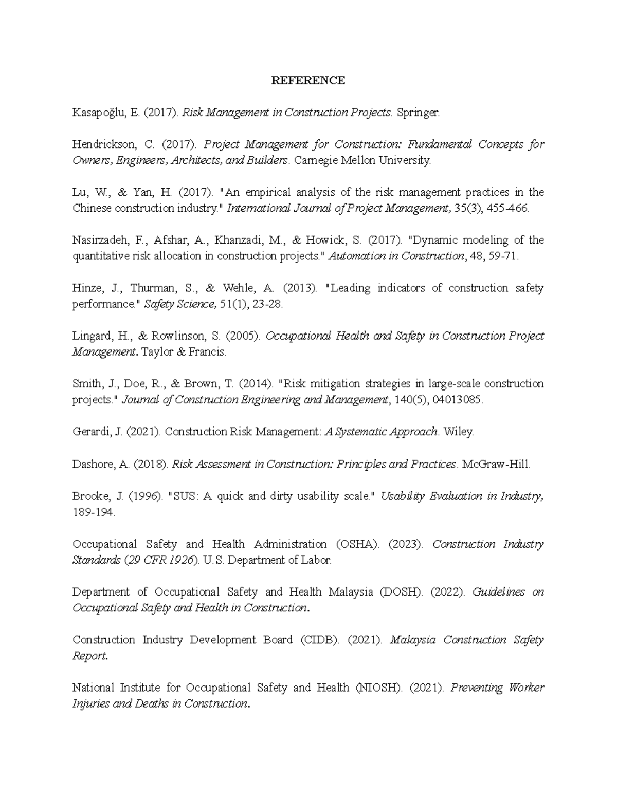 Construction Risk Management References and Key Literature - Studocu