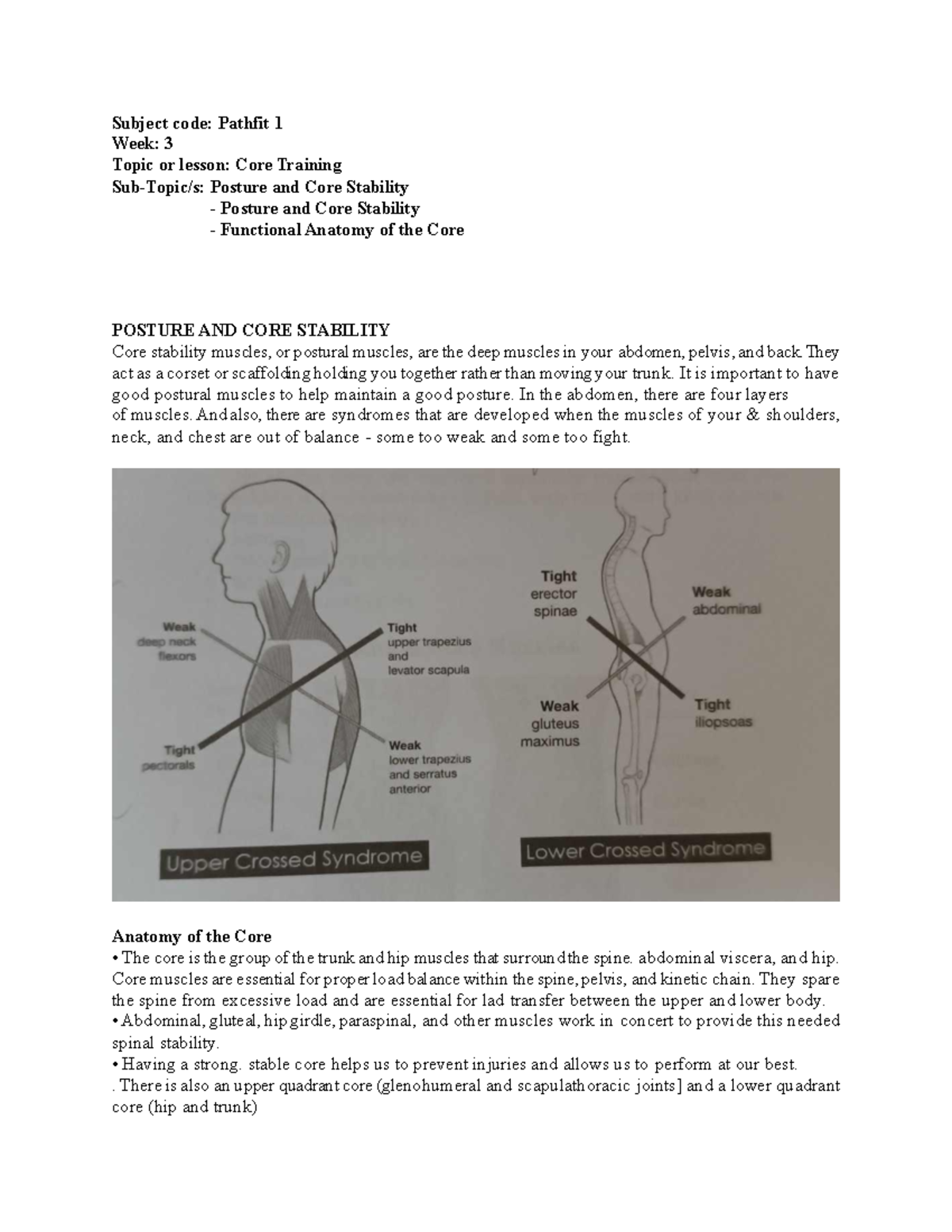 Pathfit 1: Week 3 - Core Training & Stability Lecture Notes - Studocu