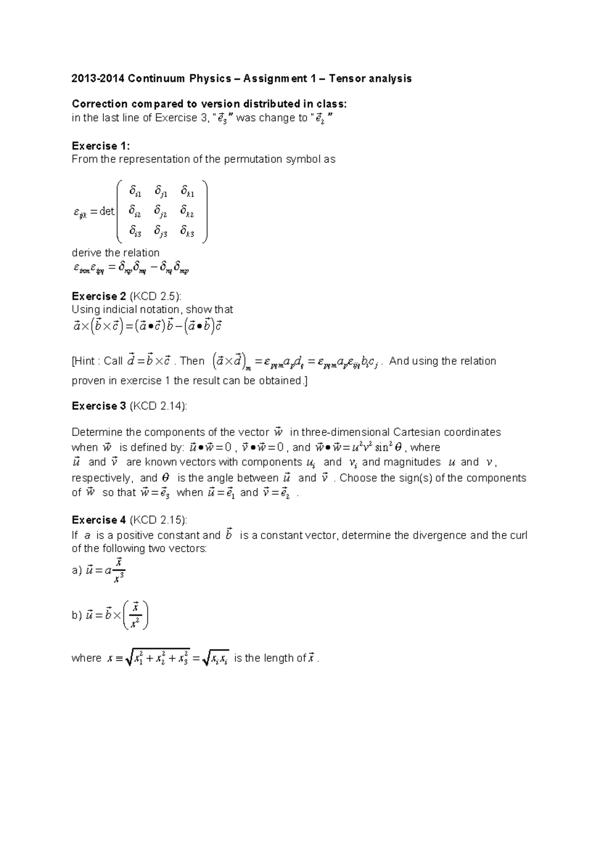 2013-2014 Continuum Physics - Assignment 1 - Tensor Analysis Solutions ...