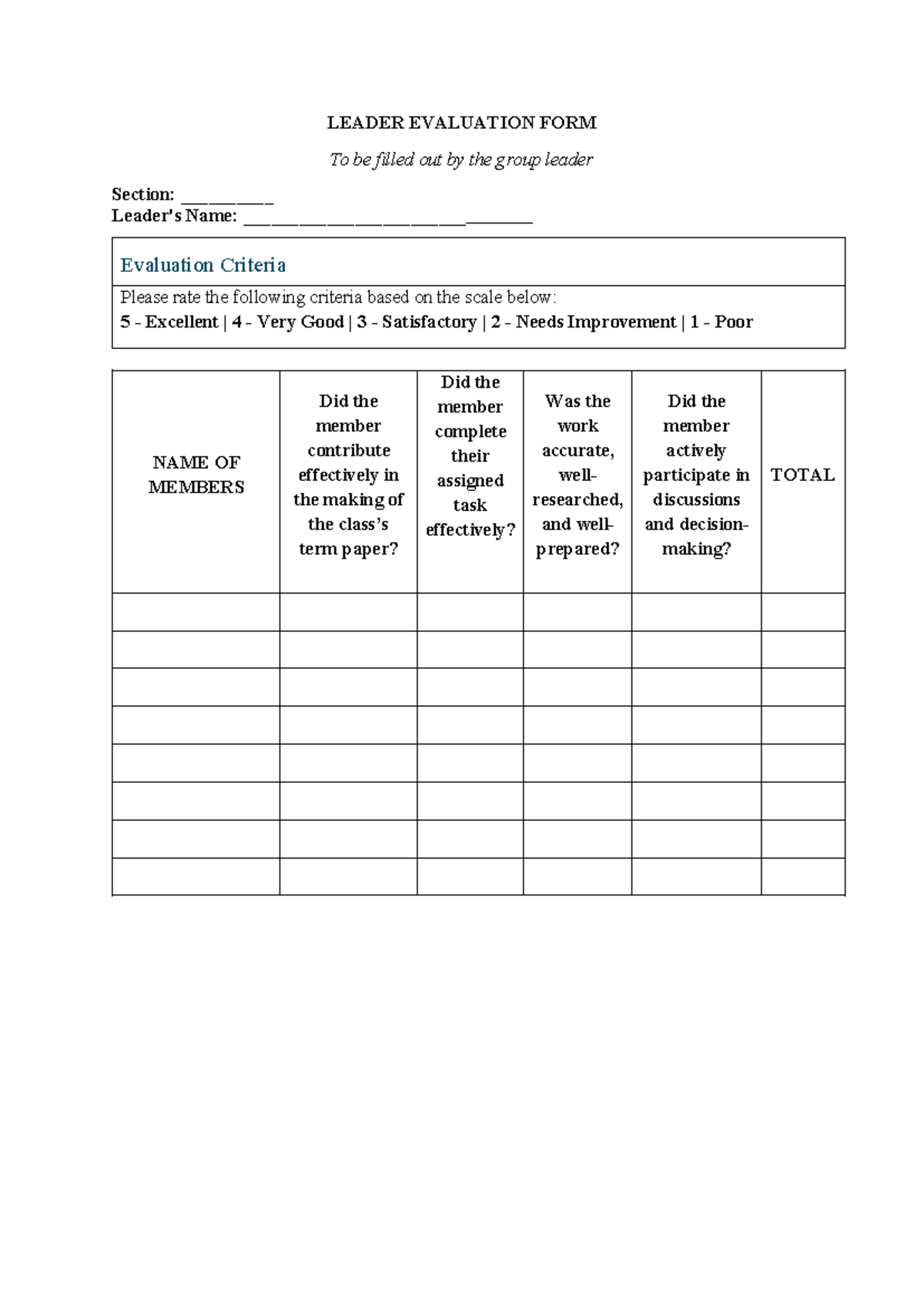 Leaders-Evaluation-Form - LEADER EVALUATION FORM To be filled out by ...