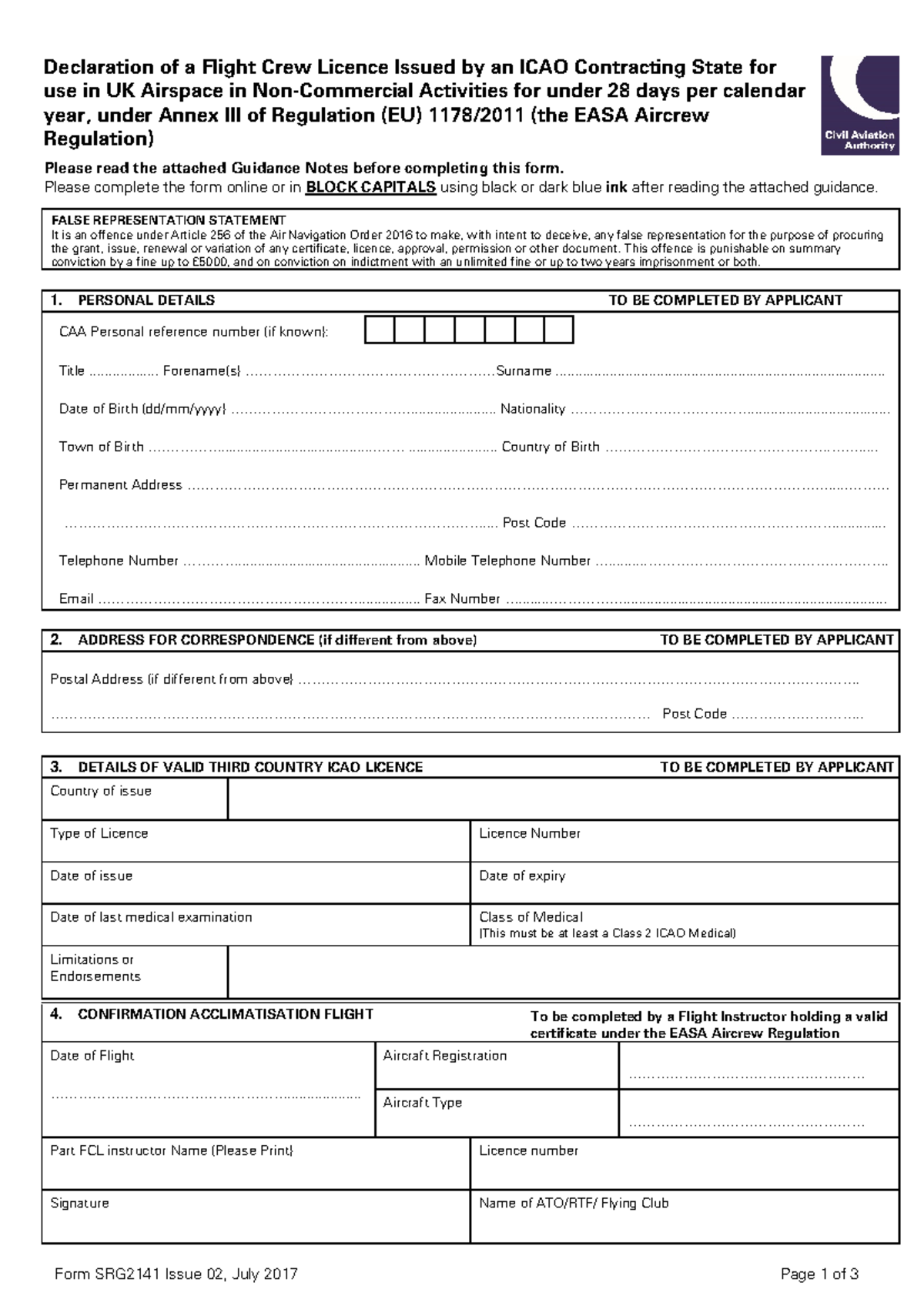 CAA SRG2141 Issue 024 Air Law - Form SRG214 1 Issue 02 , July 2017 Page ...