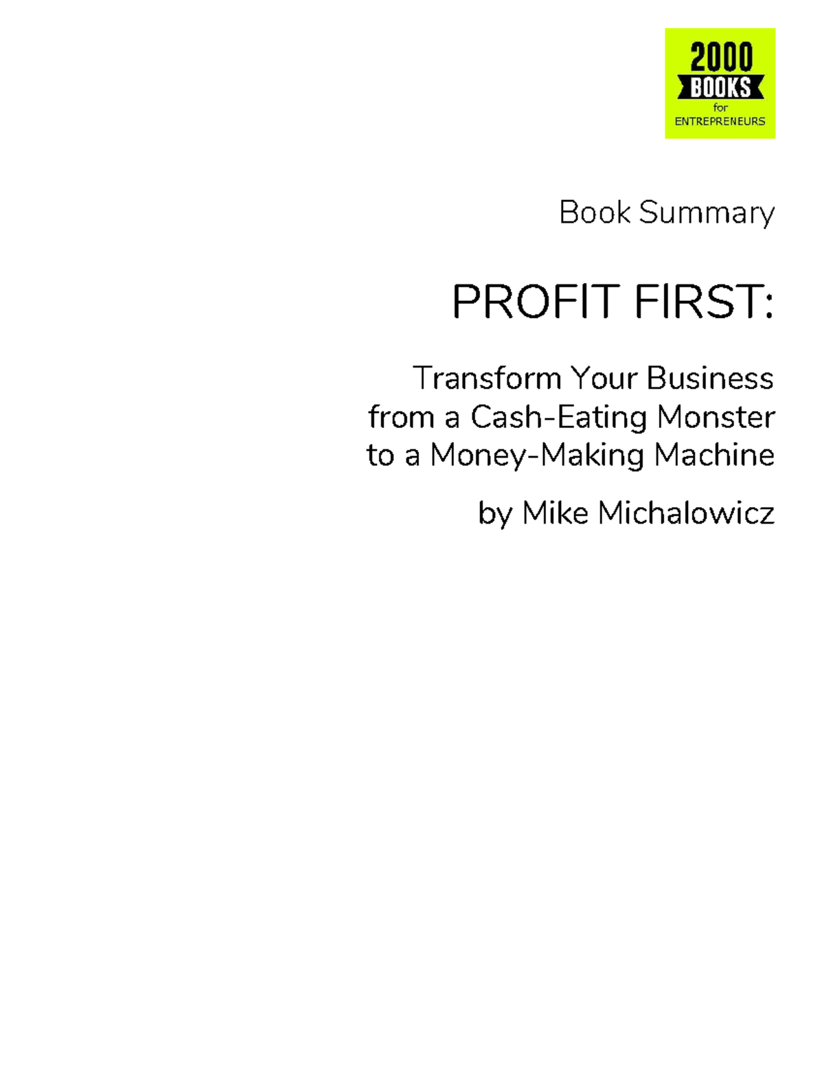 Revised - Profit First - Hhh - Book Summary PROFIT FIRST: Transform ...