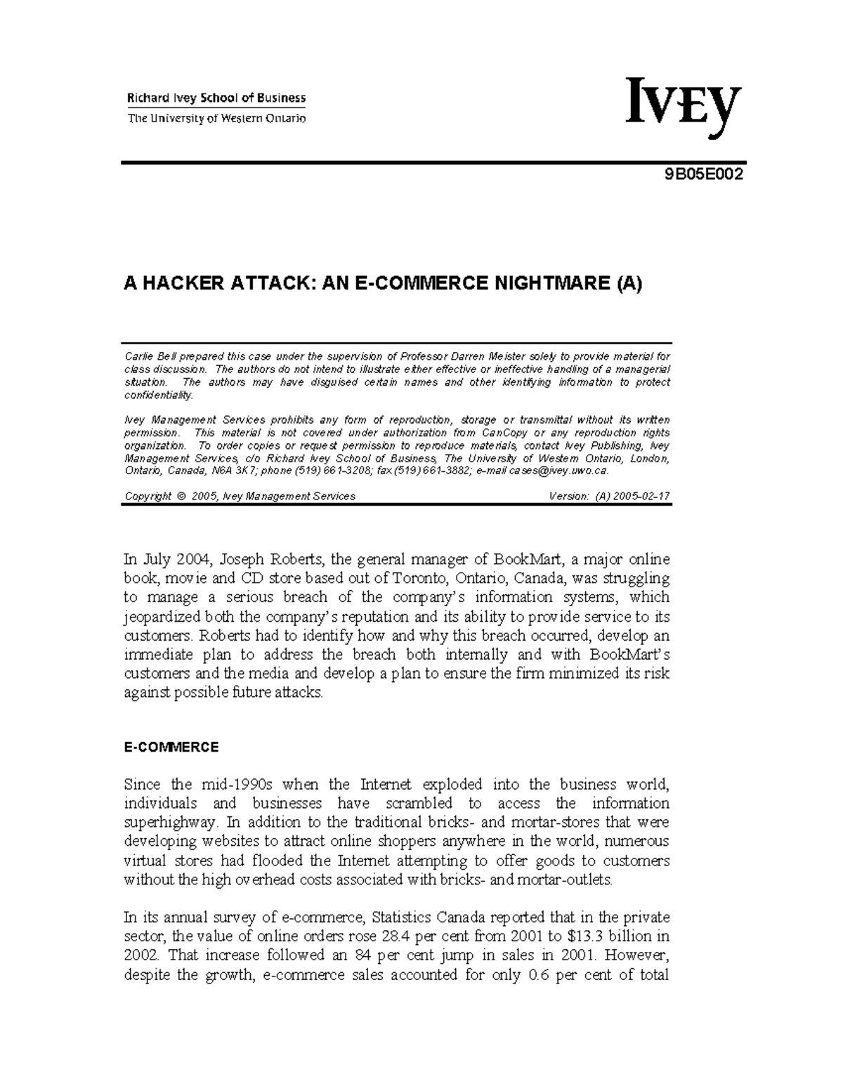 Hacker Attack Case Study: E-Commerce Nightmare (9B05E) - Studocu