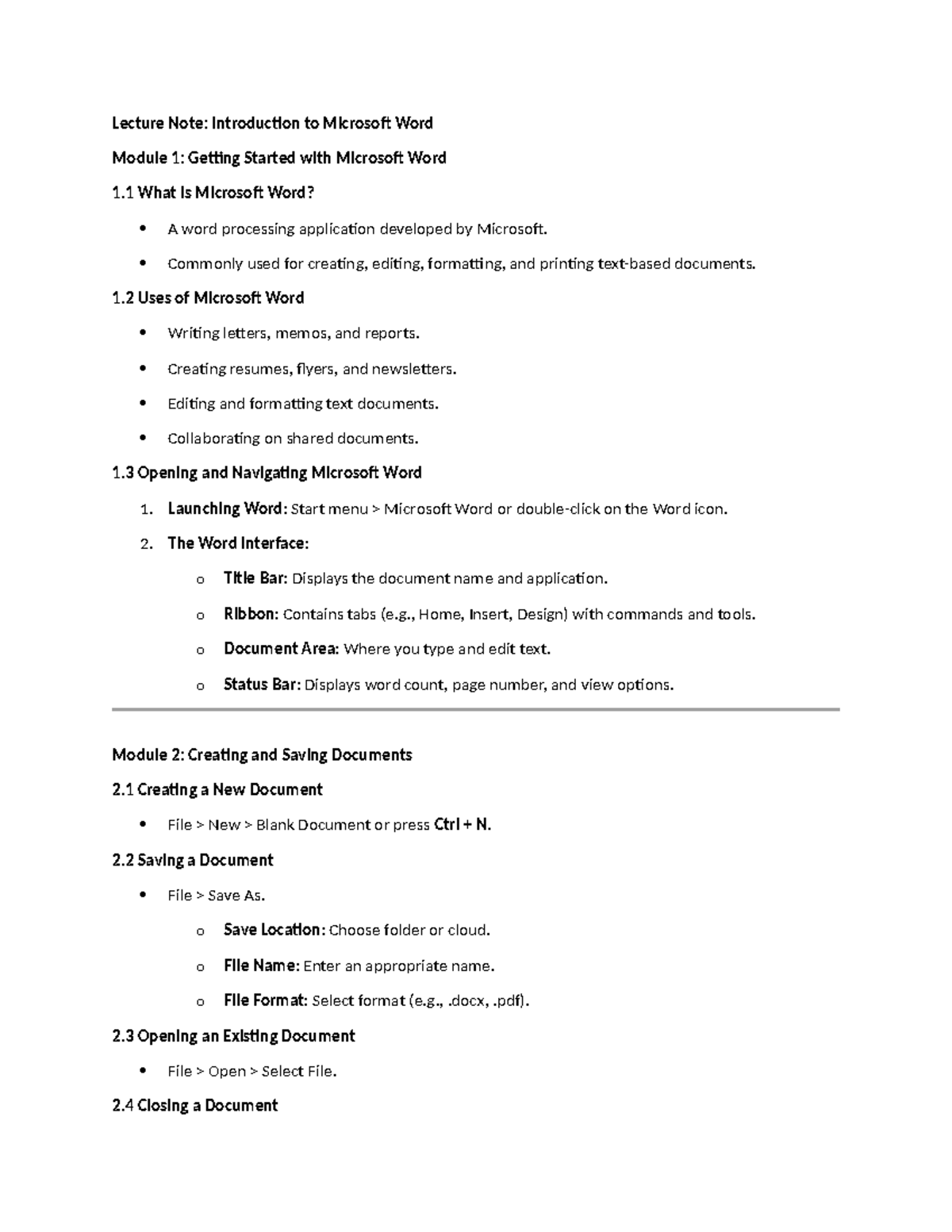Lecture Notes on Microsoft Word Fundamentals (CS101) - Studocu