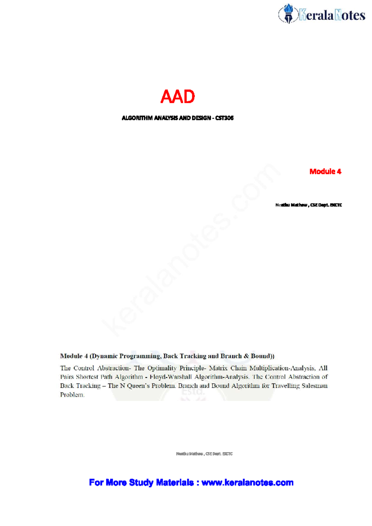 Module-4 - KTU CSE AAAD NOTES - Kerala Notes AAD ALGORITHM ANALYSIS AND ...