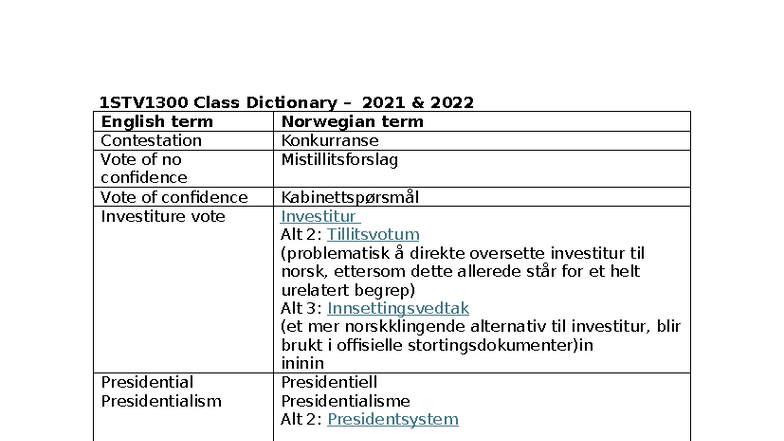 STV1300 Class Dictionary: Key Political Terms & Concepts - Studocu
