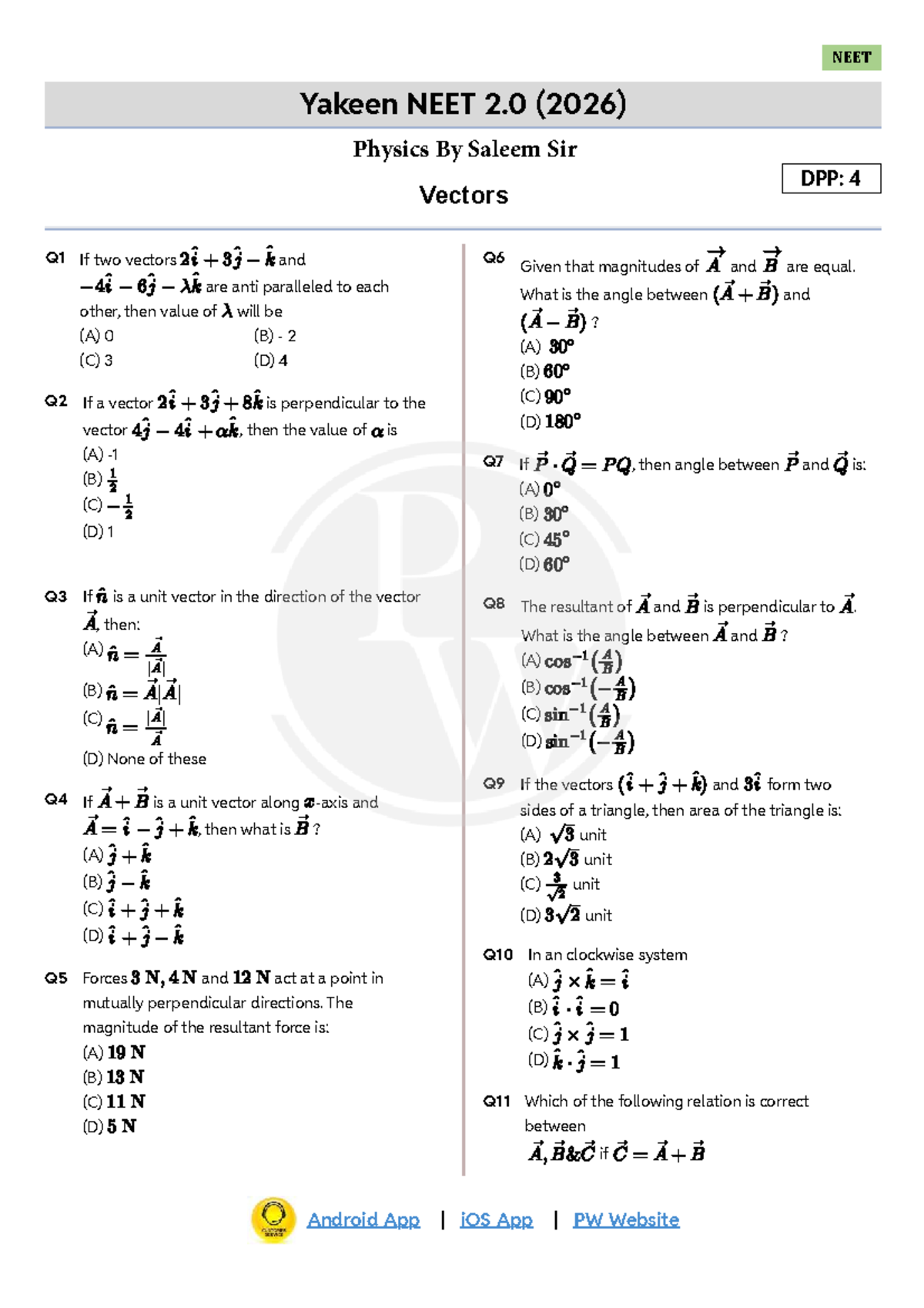 NEET 2.0 (2026) Physics DPP: Vectors Questions & Solutions - Studocu