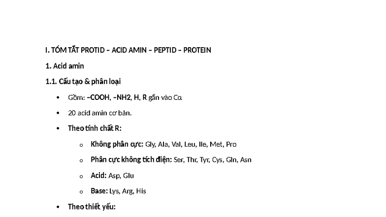 Tóm tắt Protid: Cấu trúc, Tính chất và Phân loại Acid Amin, Peptid ...