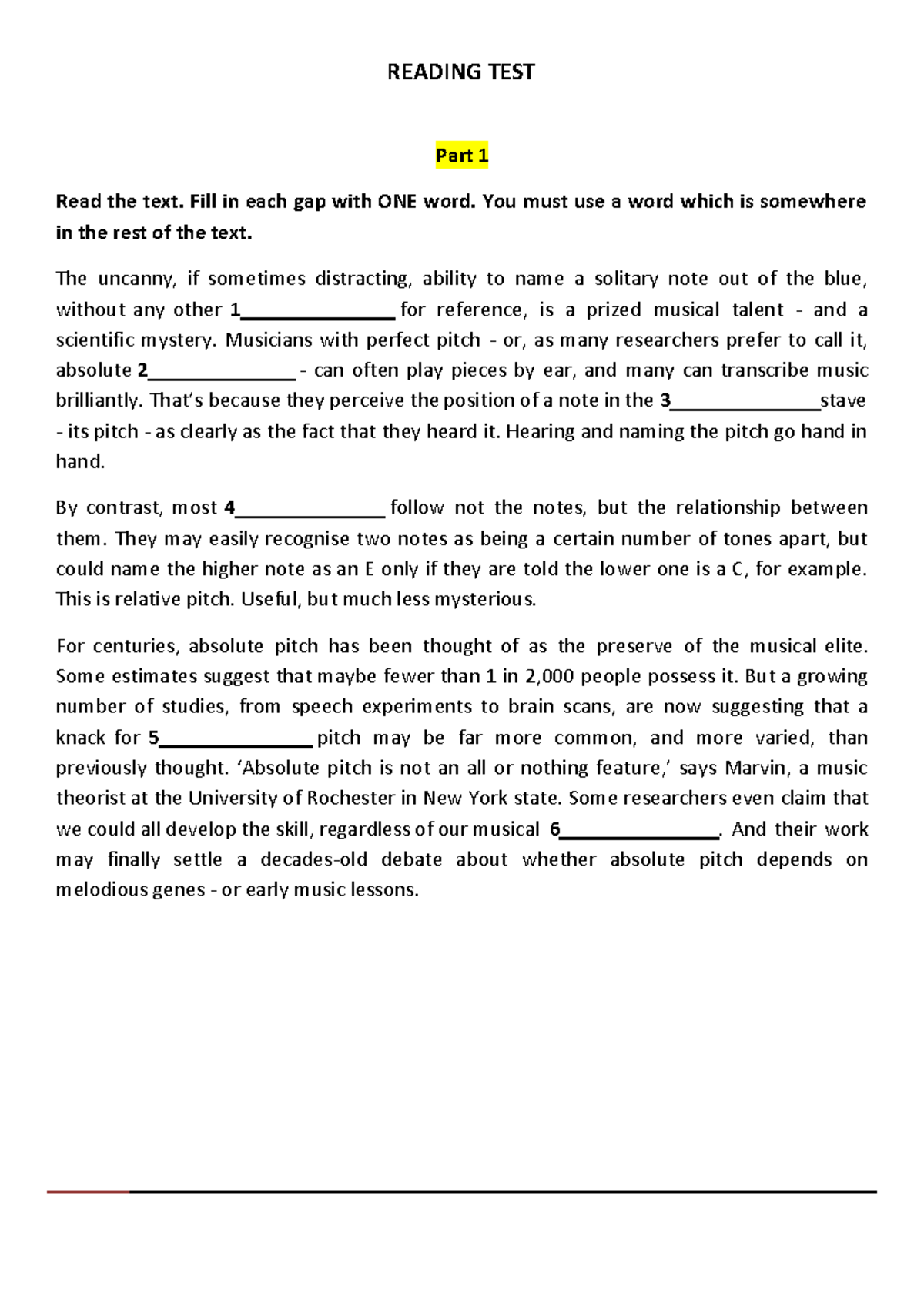 Reading full mock 21 - Show - READING TEST Part 1 Read the text. Fill ...