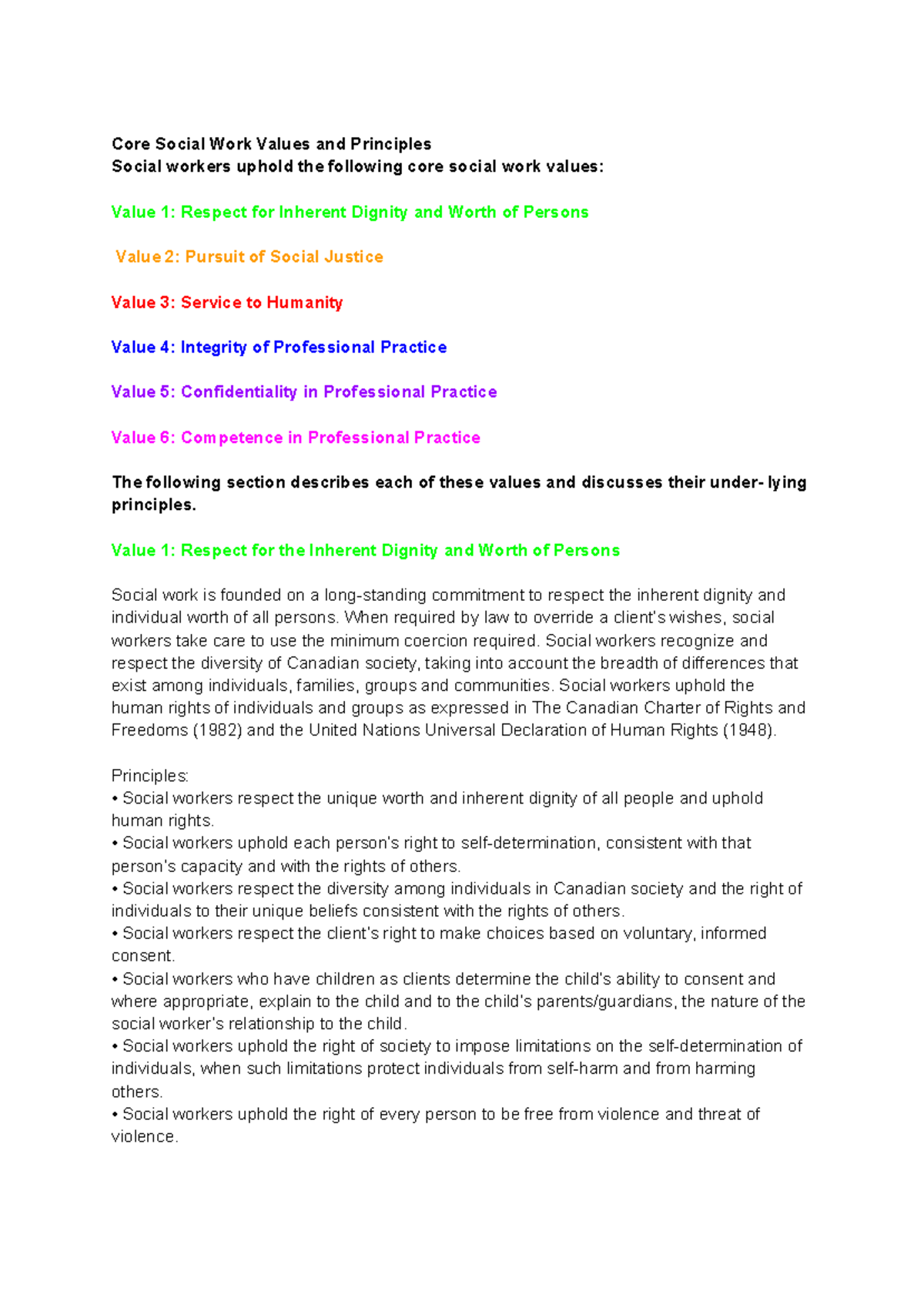 Core Values & Ethical Principles in Social Work Practice (SWK 101 ...