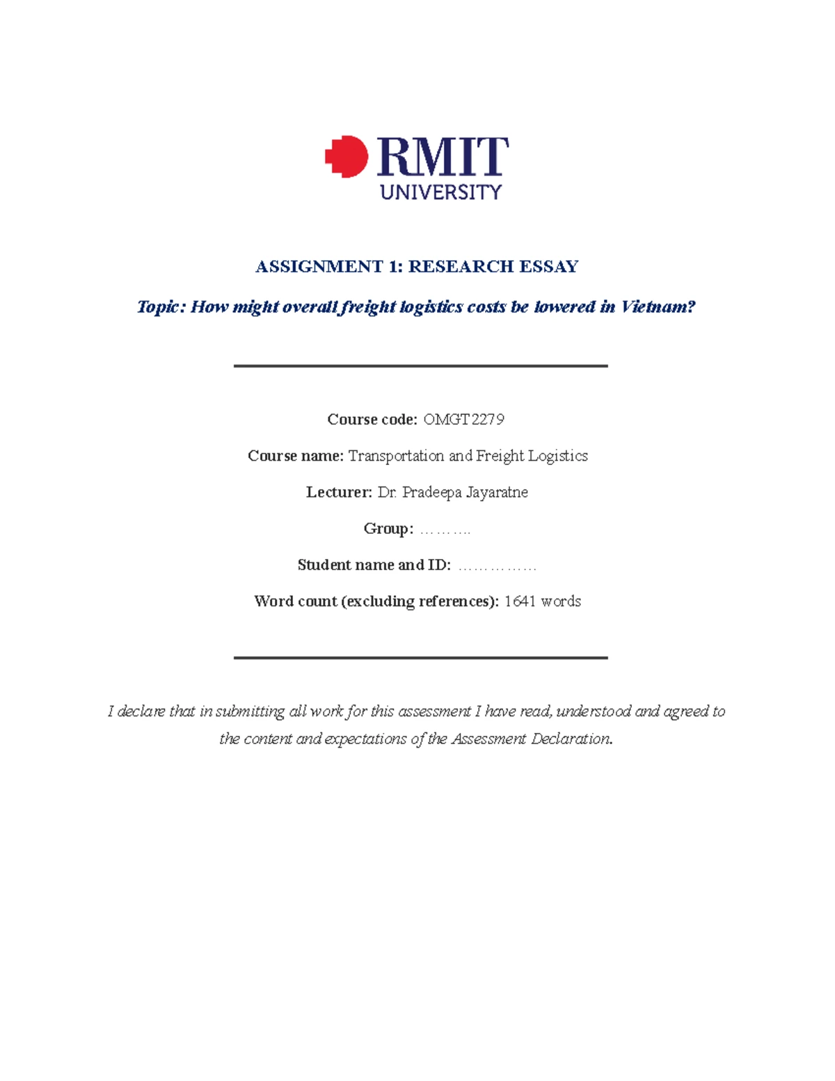 Assignment 1- Research Essay - ASSIGNMENT 1: RESEARCH ESSAY Topic: How ...