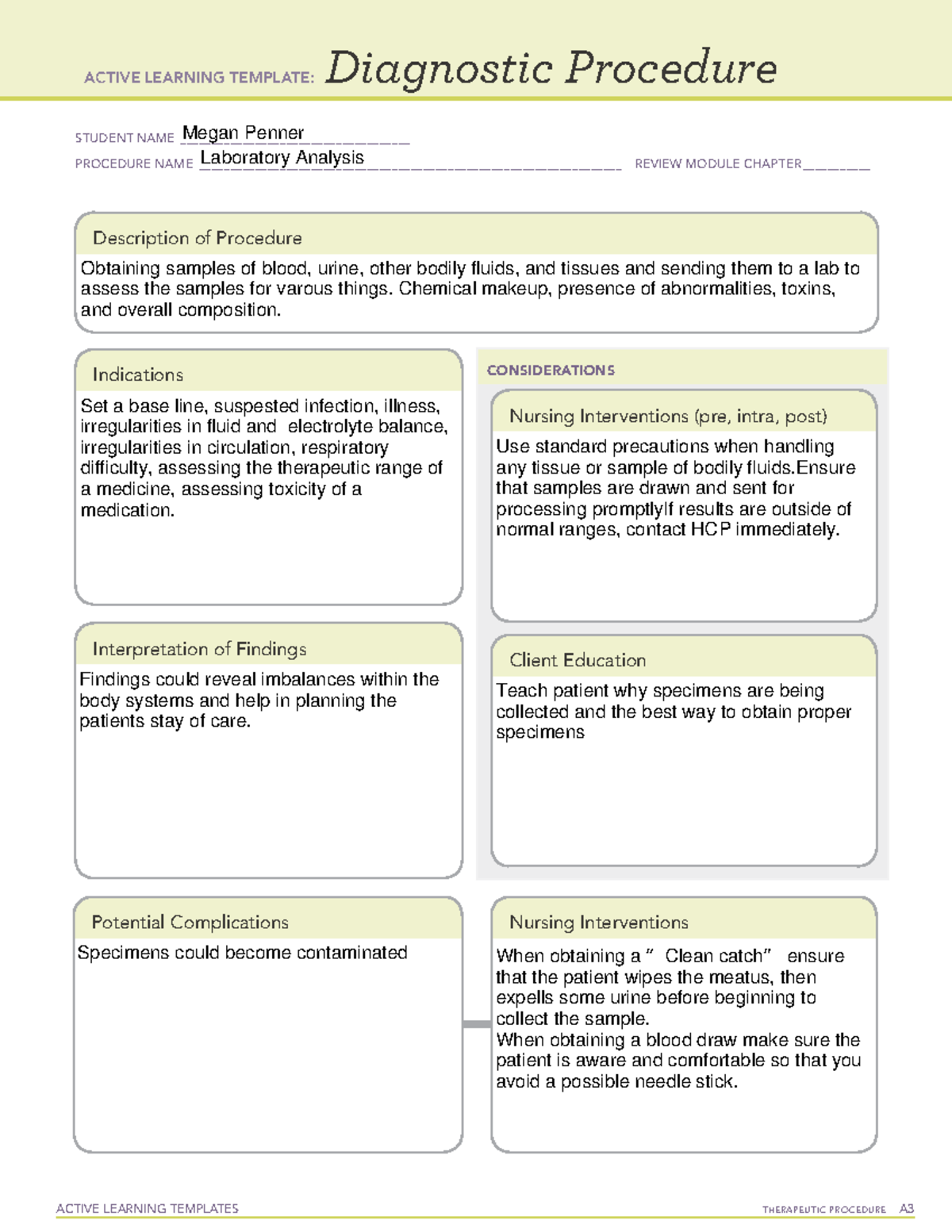 Active Learning Template Diagnostic Procedure form LAB ACTIVE