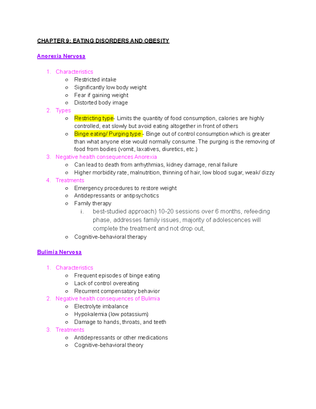 Eating Disorders and Obesity: Exam 3 Notes (Psych 101) - Studocu