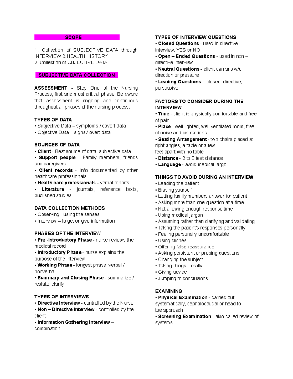 Health Assessment - Week 2: Data Collection & Interview Techniques ...