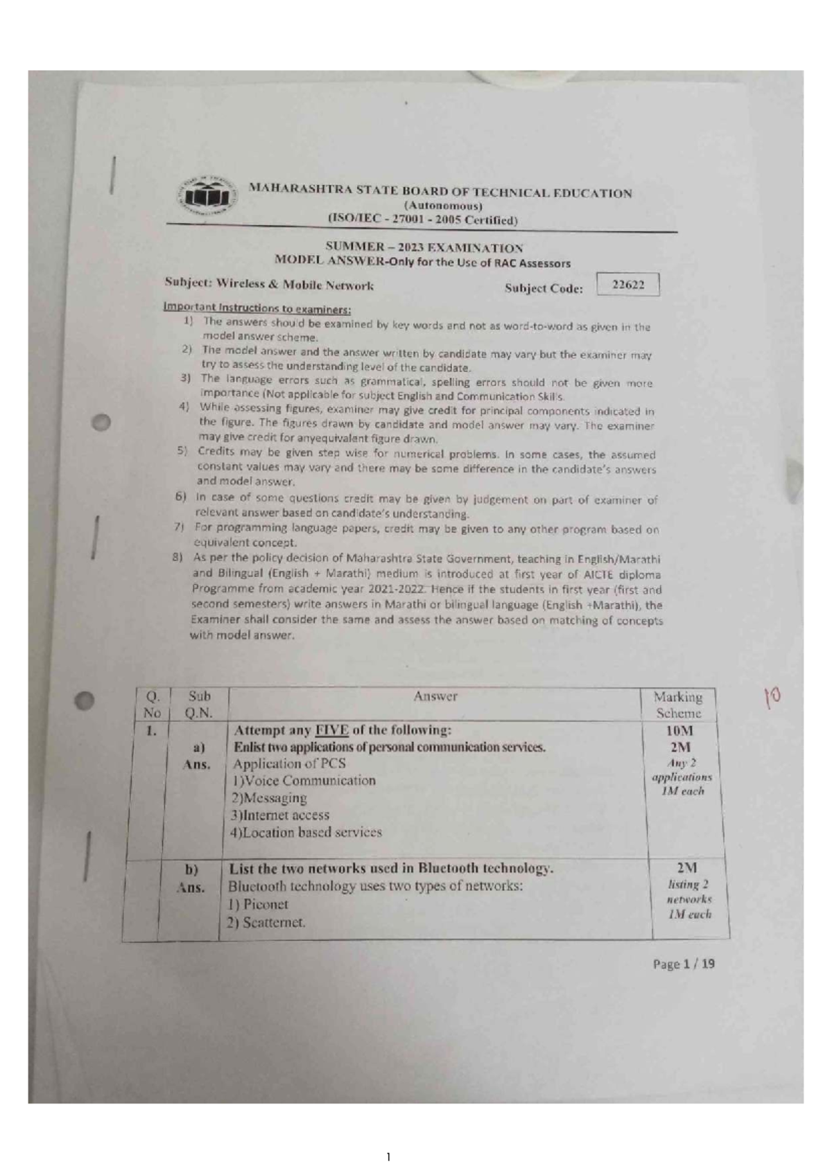 WMN 22622 Summer 2023 Examination Model for Wireless Mobile Network ...