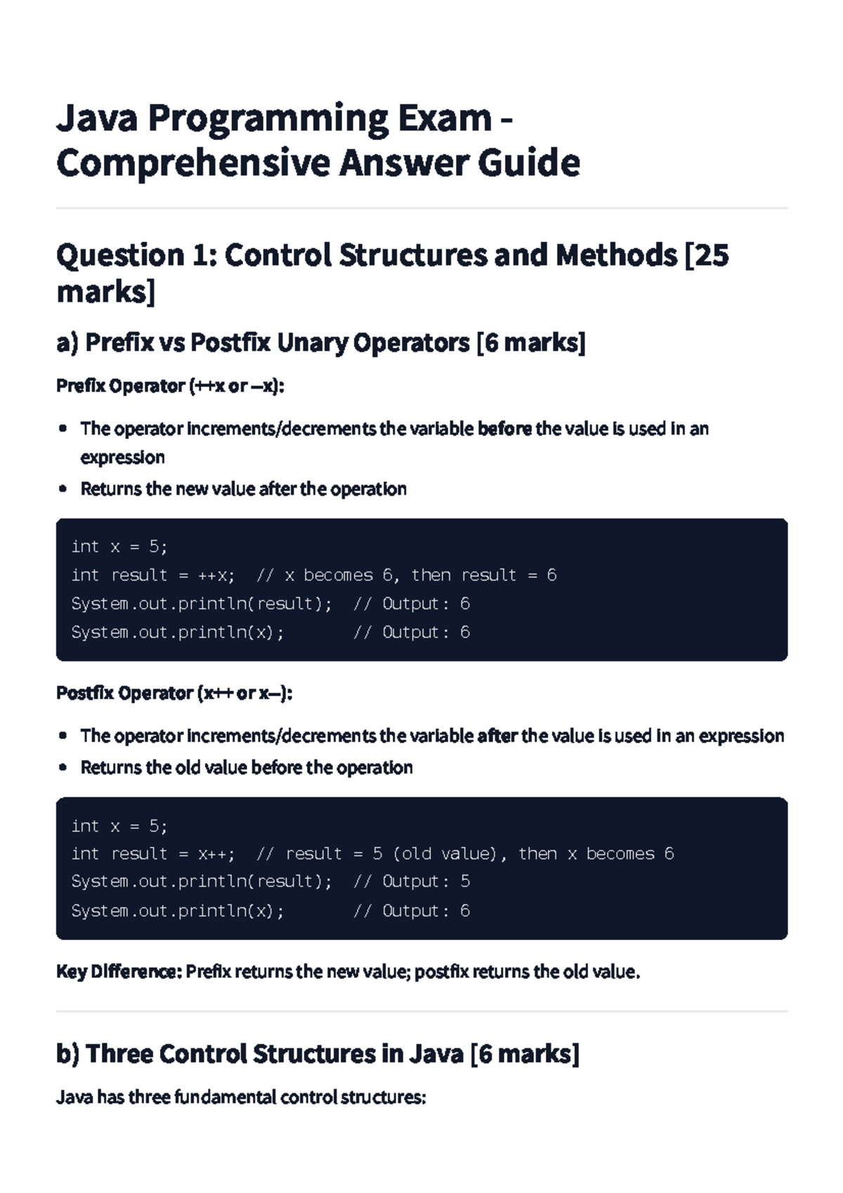 Java Programming Exam Comprehensive Answer Guide: Control Structures ...