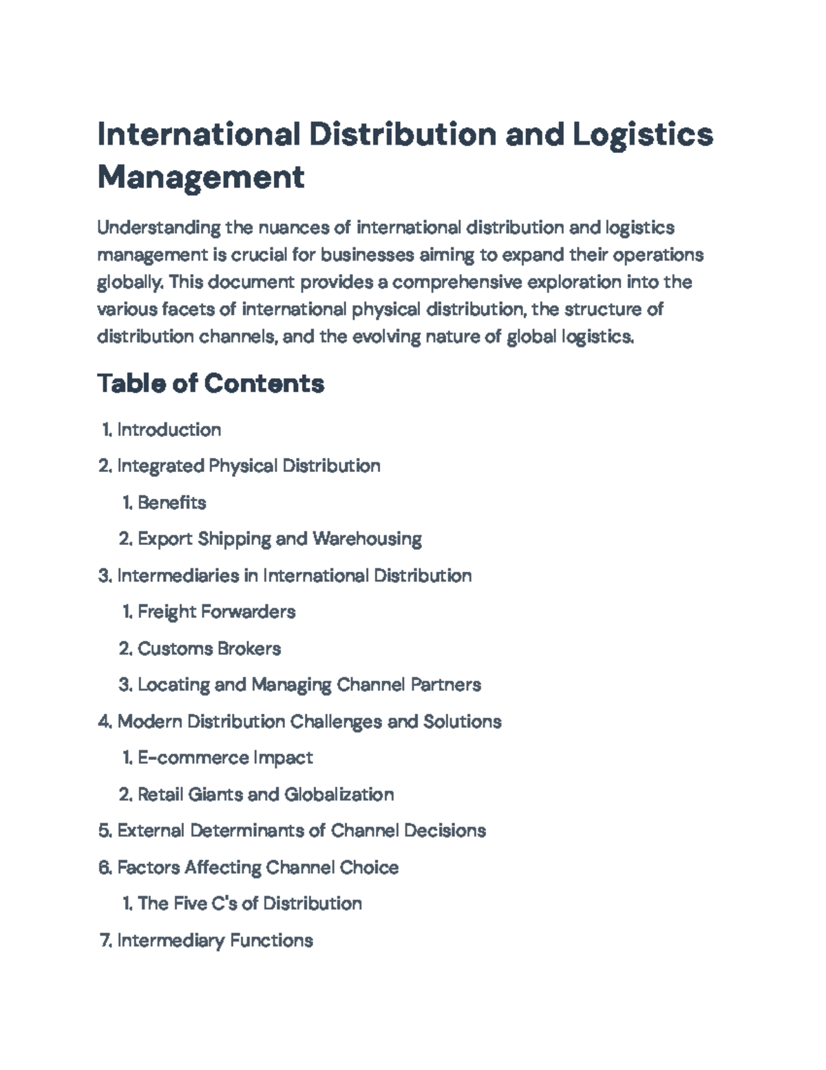 International Distribution & Logistics Management: Key Insights ...