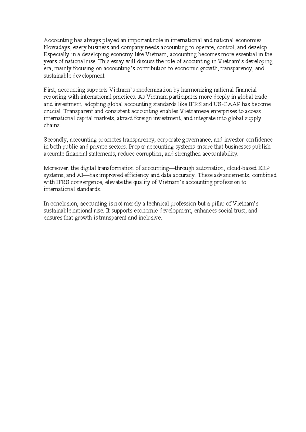ACC 101: The Role of Accounting in Vietnam's Economic Development - Studocu
