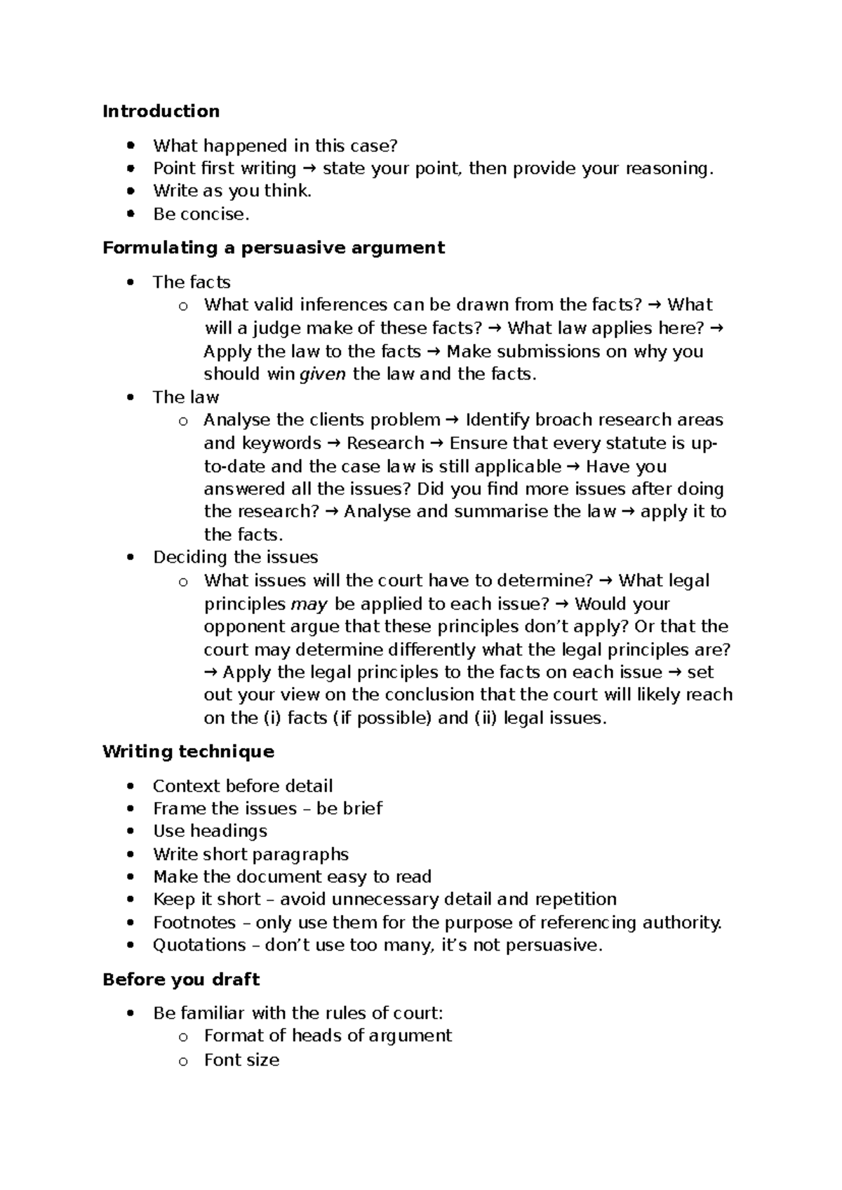 Practical Drafting Skills: Formulating Persuasive Legal Arguments - Studocu