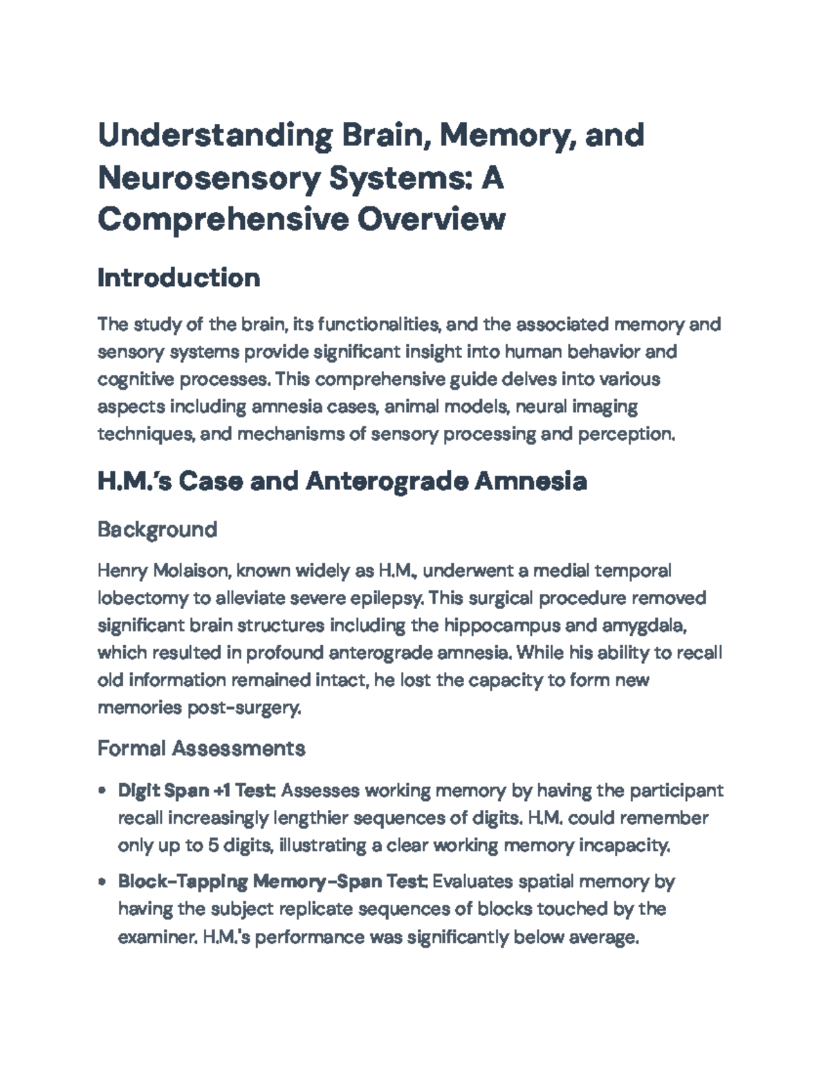 Understanding Memory and Sensory Systems: Insights from Neuropsychology ...