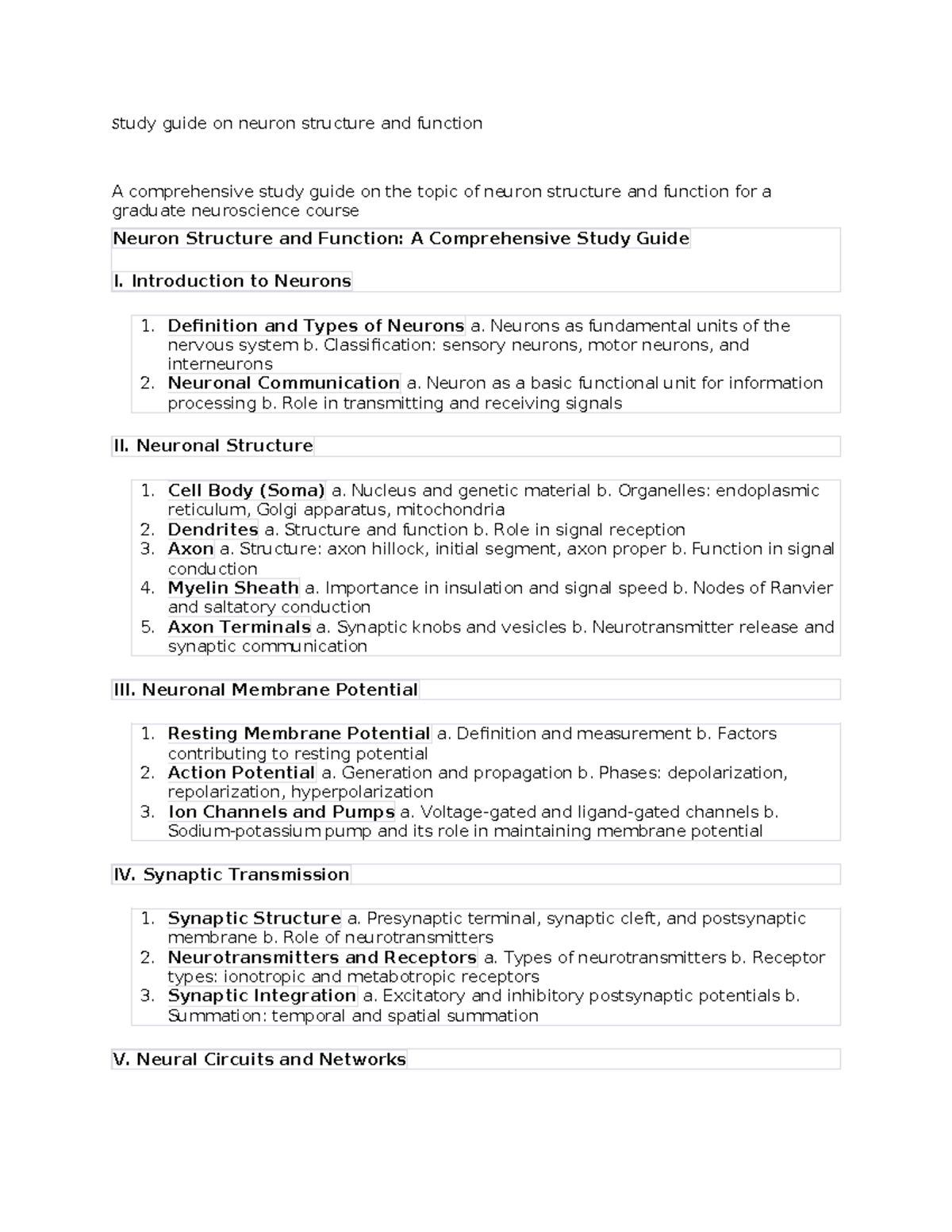 Neuroscience Grad Study Guide: Neuron Structure & Function - Studocu