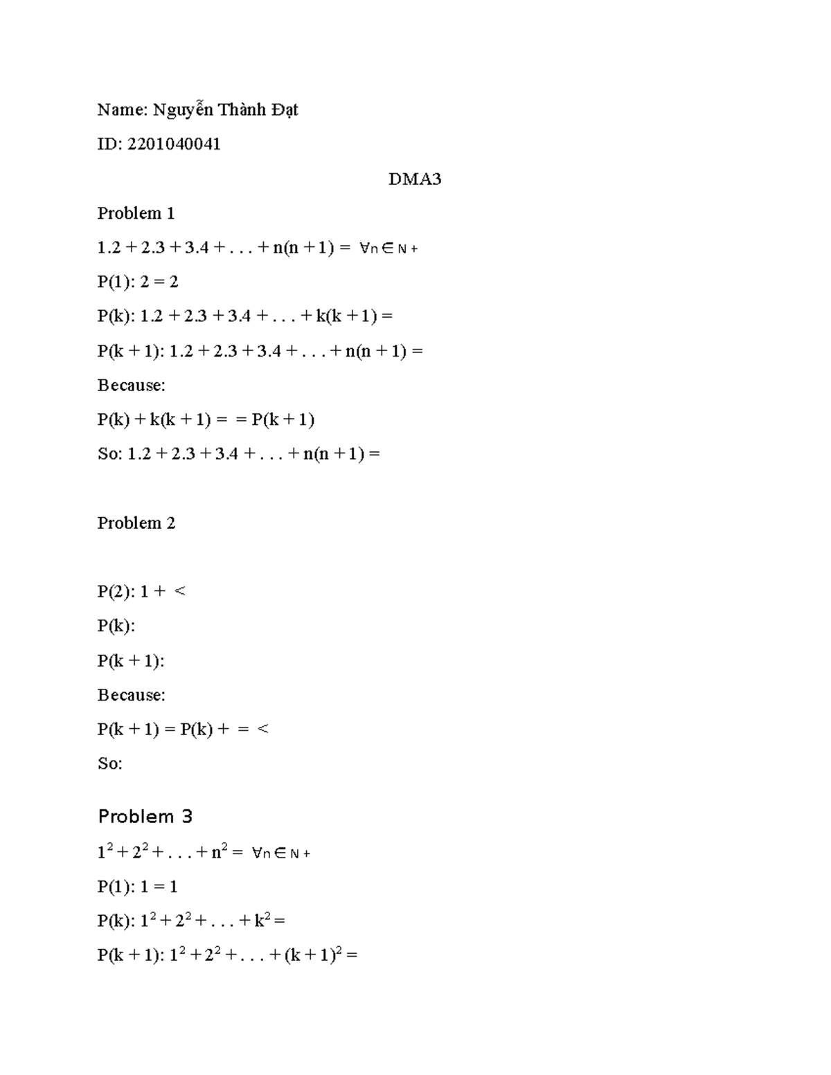 DMA3 - Homework Solutions for Math Problems and Proofs - Studocu