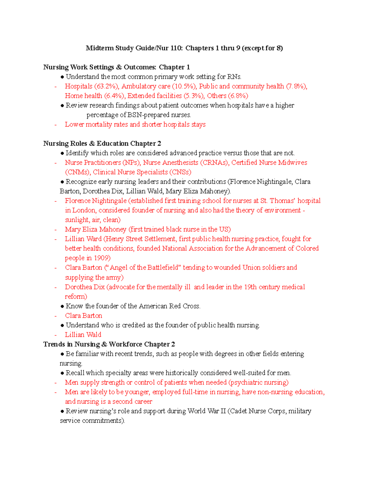 Midterm Study Guide: NURS 110 - Key Concepts from Chapters 1-9 - Studocu