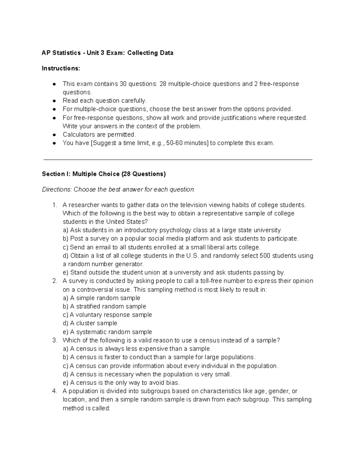 AP Statistics Unit 2 Exam: Exploring Data Analysis and Interpretation ...